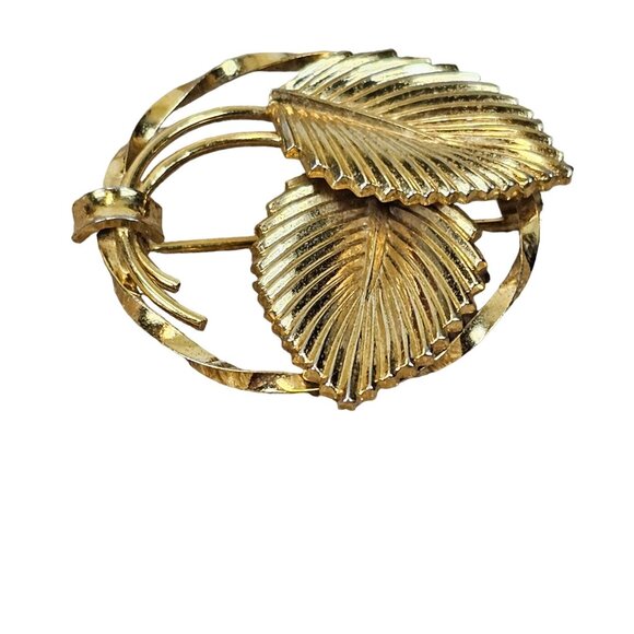 VTG Brooch Winward Signed 12K Gold Filled Textur Leaf Curl Loop Round Fairycore - Picture 5 of 11